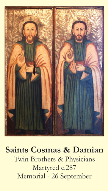SEPTEMBER 26th: Sts. Cosmas & Damian Prayer Card***BUYONEGETONEFREE***